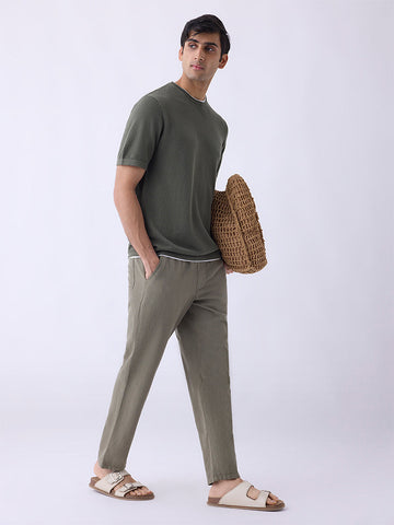 ETA Olive Woven-Textured Relaxed-Fit Cotton T-Shirt