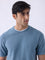 ETA Dusty Blue Woven-Textured Relaxed-Fit Cotton T-Shirt
