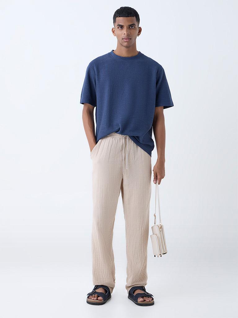 ETA Indigo Self-Textured Relaxed-Fit Cotton-Blend T-Shirt