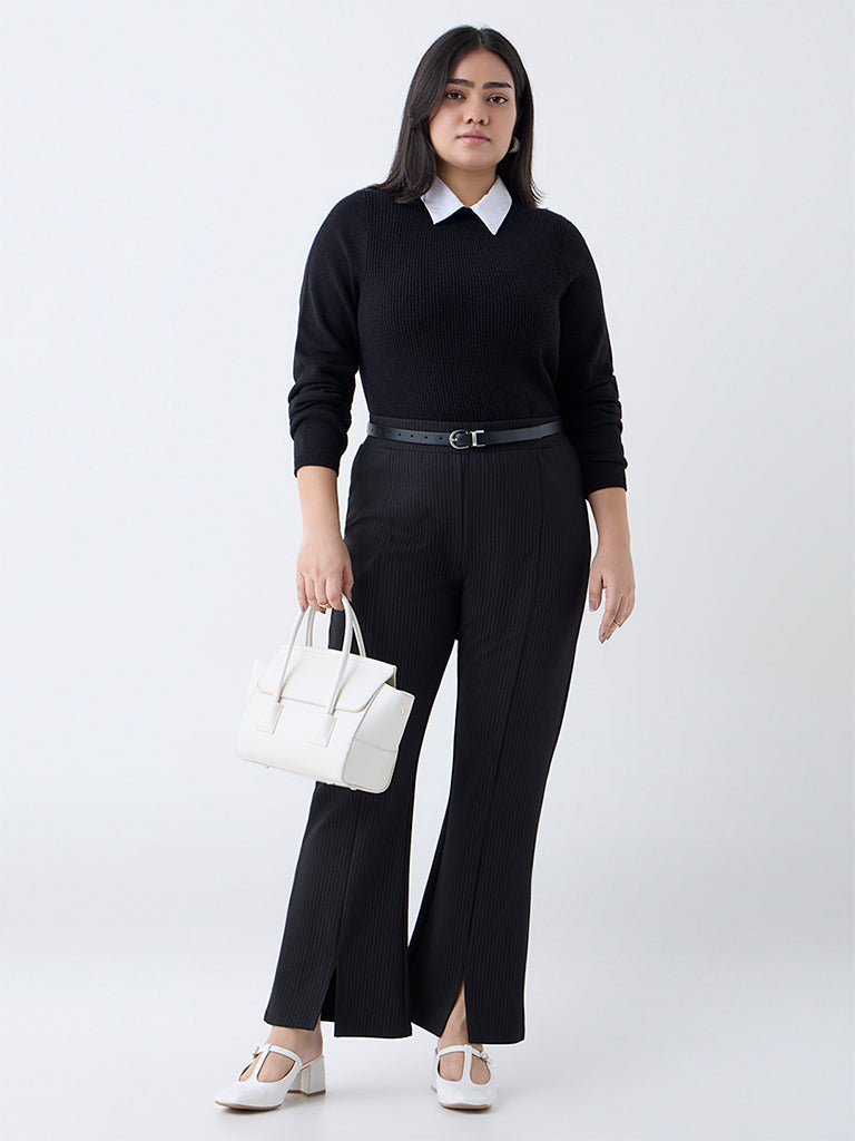 Gia Black Knit-Textured Sweater