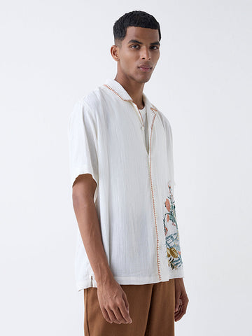 ETA White Embroidered Resort-Fit Cotton Shirt