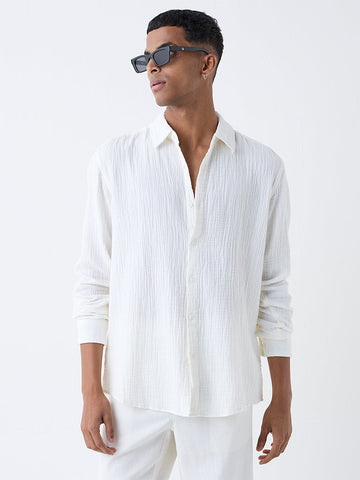 ETA White Crinkle-Textured Relaxed-Fit Cotton Shirt