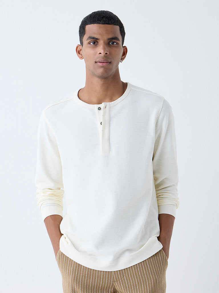 ETA White Slim-Fit Cotton Henley T-Shirt
