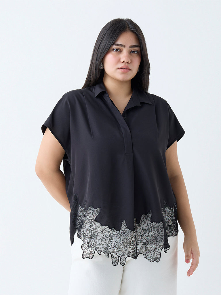Gia Black Lace Detailed Cotton Blouse