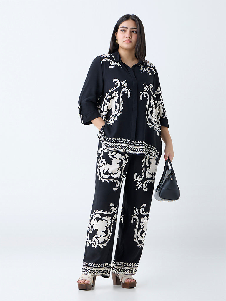 Gia Black Baroque-Inspired High-Rise Trousers