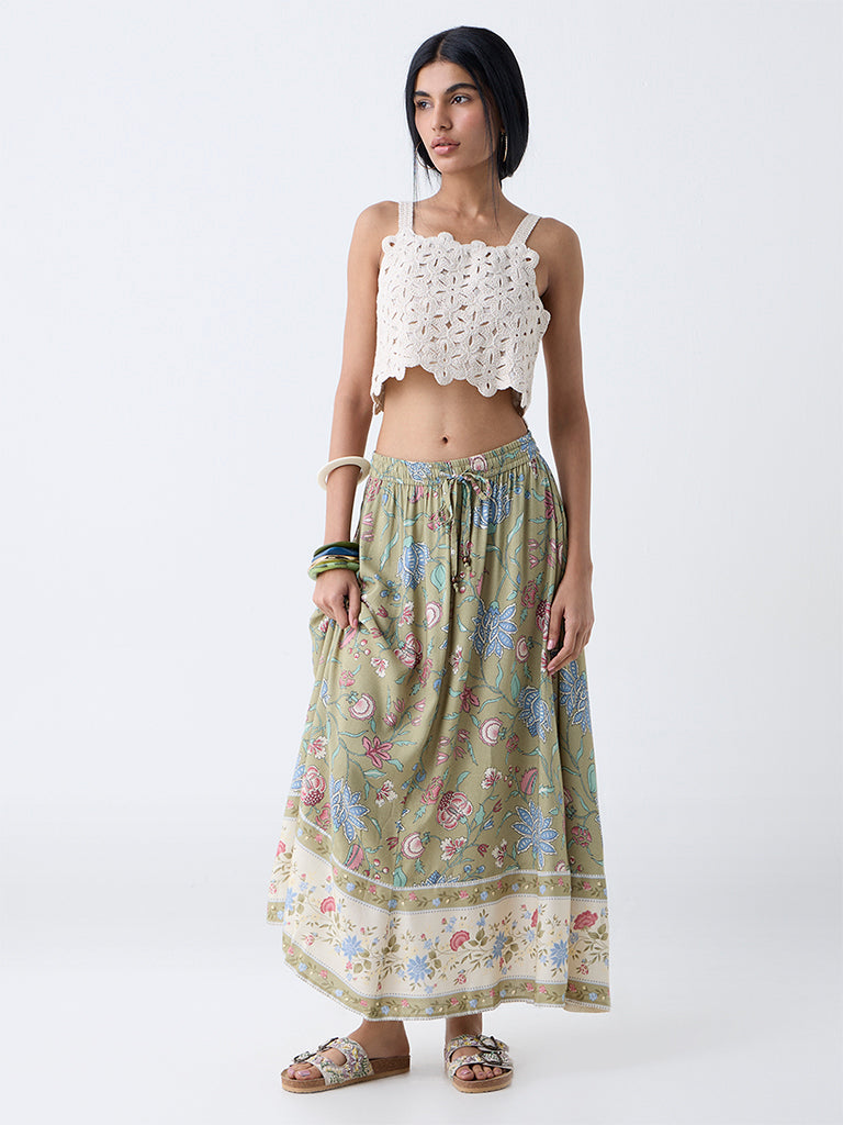 Bombay Paisley Sage Botanical Design Skirt