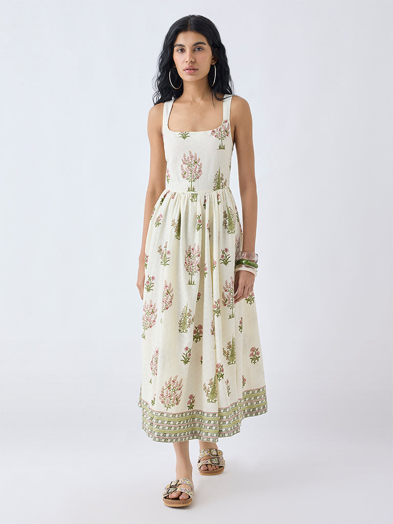 Bombay Paisley Off-White Cotton A-Line Dress