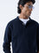 Ascot Navy Ribbed-Textured Relaxed-Fit Quarter-Zip Sweater