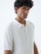 Ascot White Textured Relaxed-Fit Cotton-Blend Polo T-Shirt