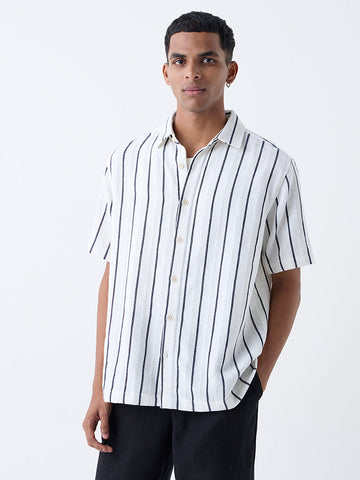 ETA White Striped Relaxed-Fit Cotton Shirt