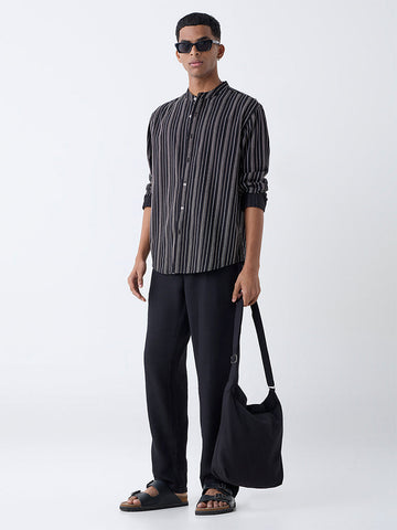 ETA Black Striped Relaxed-Fit Cotton Shirt