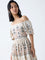 Bombay Paisley Off-White Foliage Cotton Off-Shoulder Dress