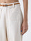 Bombay Paisley Off-White Wide-Leg Cotton Pants with Belt