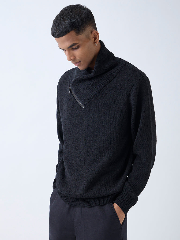 ETA Black Knit-Textured Relaxed-Fit Sweater