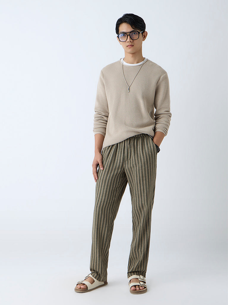 ETA Olive Relaxed-Fit Mid-Rise Cotton-Blend Trousers