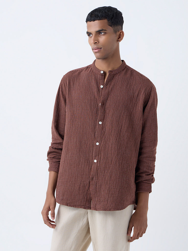 ETA Brown Striped Relaxed-Fit Cotton Shirt