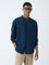 ETA Navy Solid Relaxed-Fit Cotton Shirt