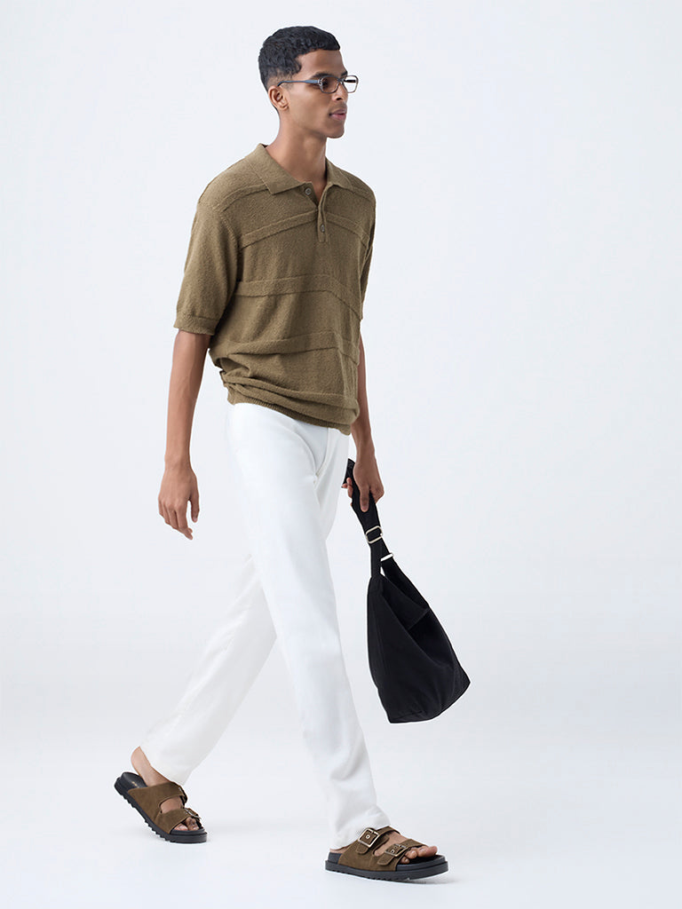 ETA Taupe Knit-Textured Relaxed-Fit Cotton Polo T-Shirt