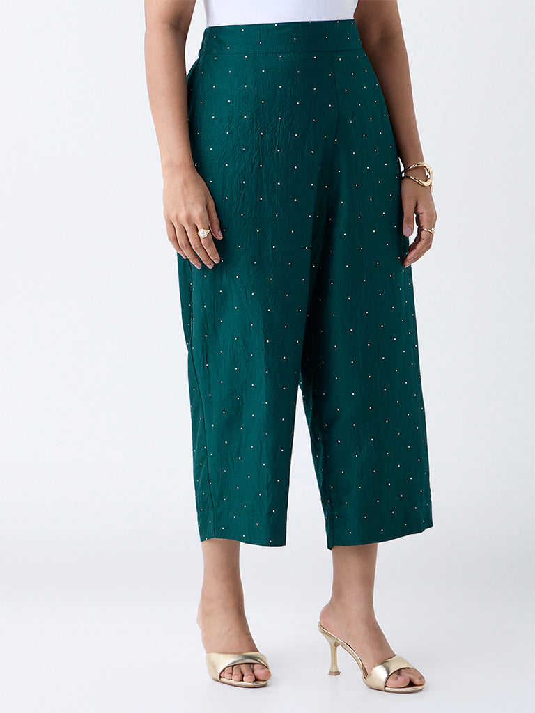 Diza Green Embellished Pants