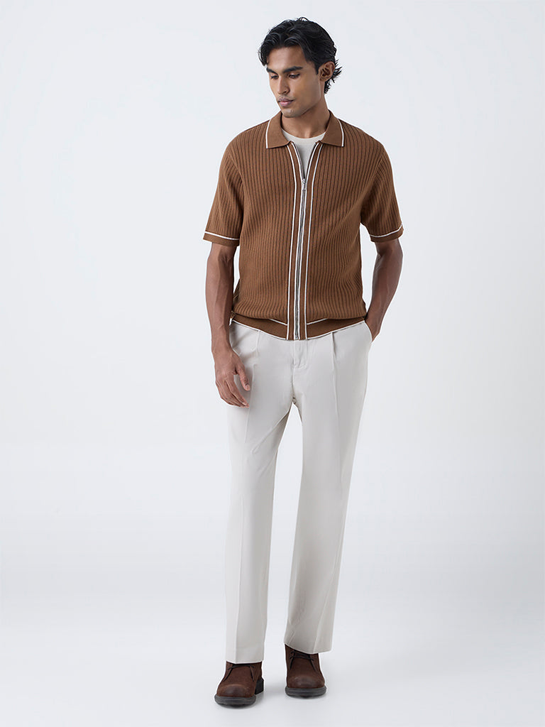 Ascot White Mid-Rise Relaxed-Fit Cotton-Blend Trousers