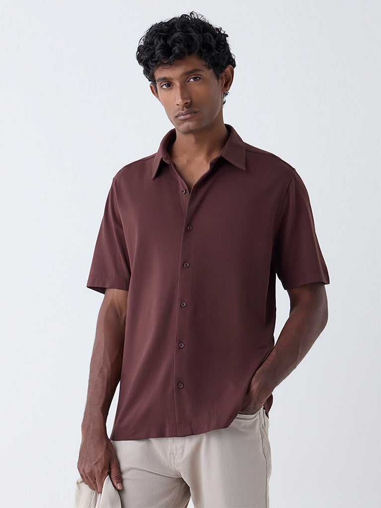 Ascot Dark Brown Solid Relaxed-Fit Shirt