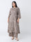 Diza Taupe Printed A-Line Kurta