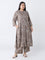 Diza Taupe Printed A-Line Kurta