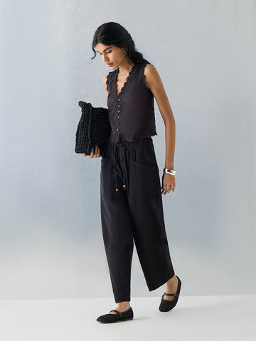 Bombay Paisley Black Sheer Cotton Top