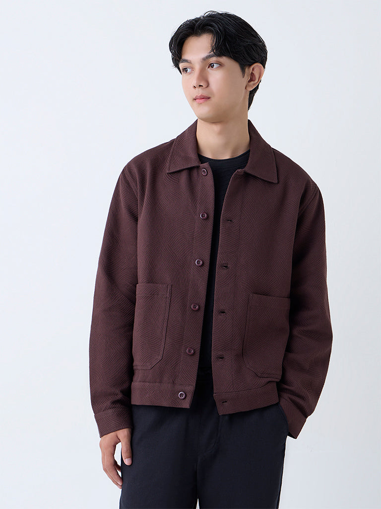ETA Wine Textured Relaxed-Fit Cotton Jacket