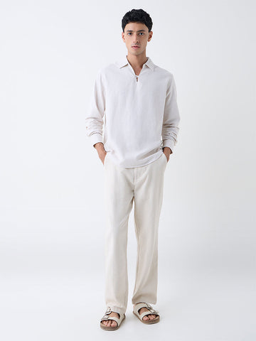 ETA Off-White Solid Relaxed-Fit Cotton-Blend Shirt