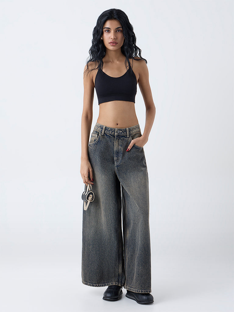 Superstar Black Waffle-Textured Padded Bra