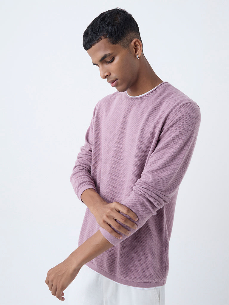ETA Dusty Pink Textured Relaxed-Fit Cotton Sweater
