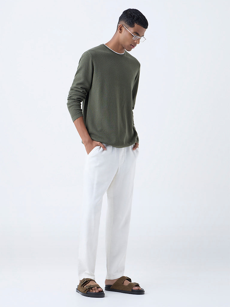 ETA Olive Textured Relaxed-Fit Cotton Sweater