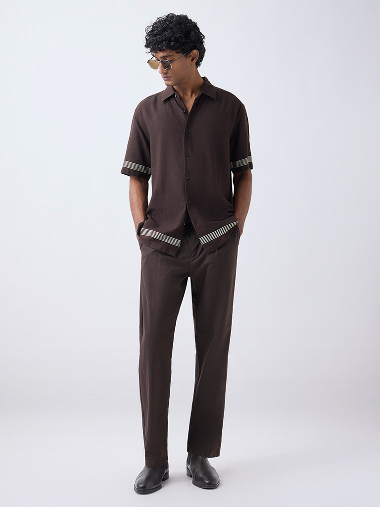 Ascot Dark Brown Striped Relaxed-Fit Shirt