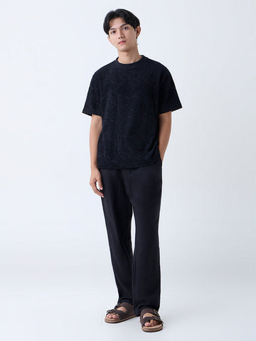 ETA Black Textured Relaxed-Fit Cotton-Blend T-Shirt