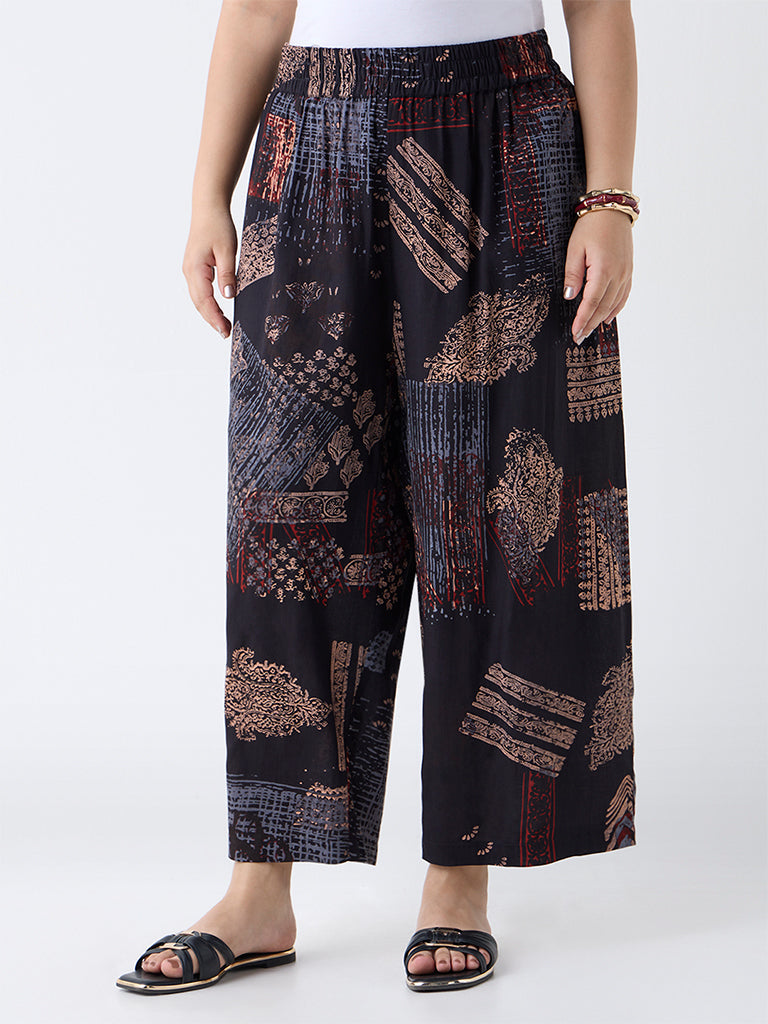 Diza Black Printed Ethnic Pants