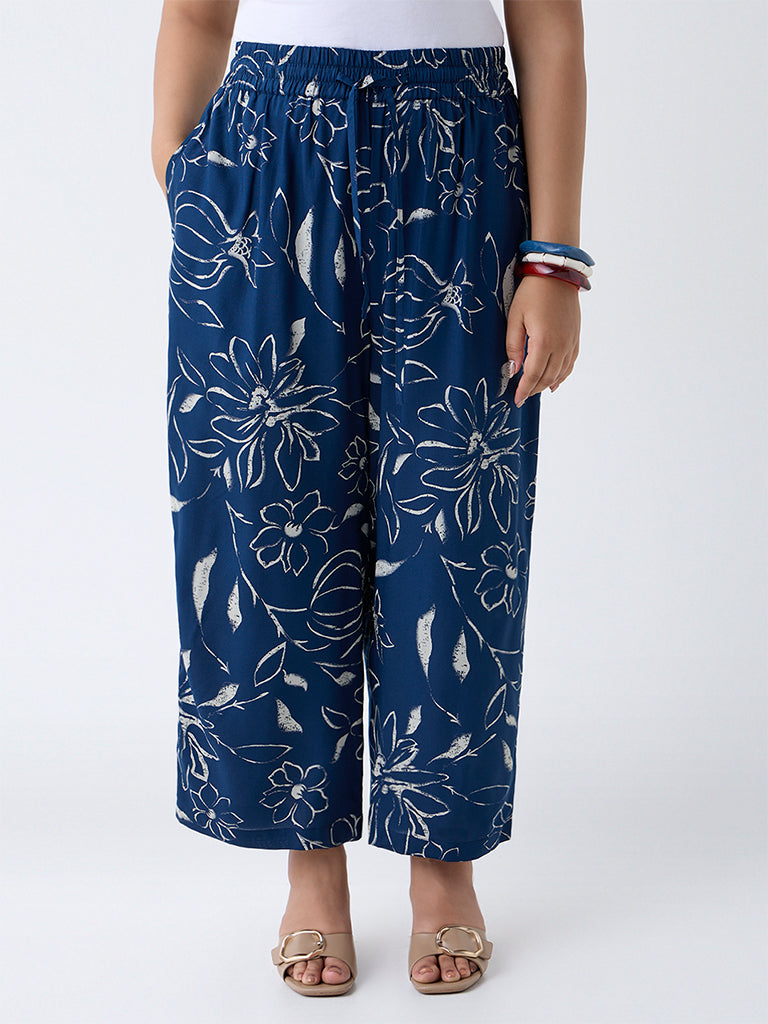 Diza Indigo Floral Design Palazzos