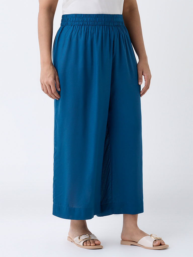 Diza Teal Solid Ethnic Pants