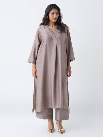 Diza Taupe Embellished A-Line Kurta
