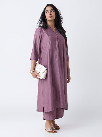 Diza Mauve Embellished A-Line Kurta