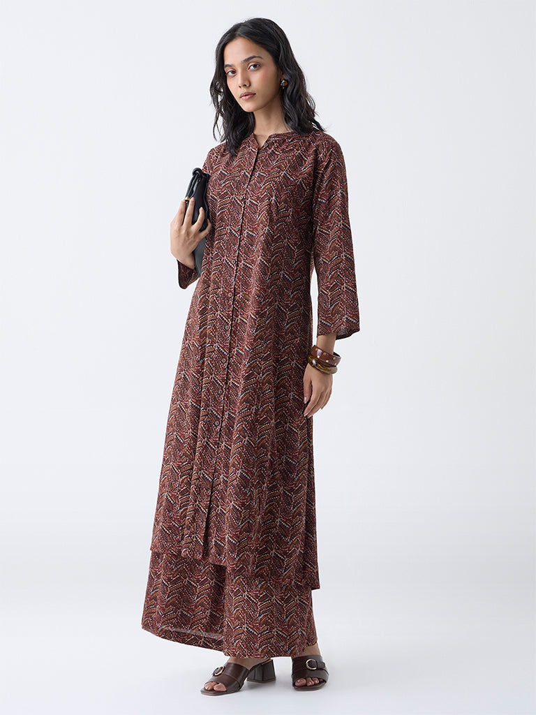 Utsa Maroon Chevron Pattern A-Line Kurta
