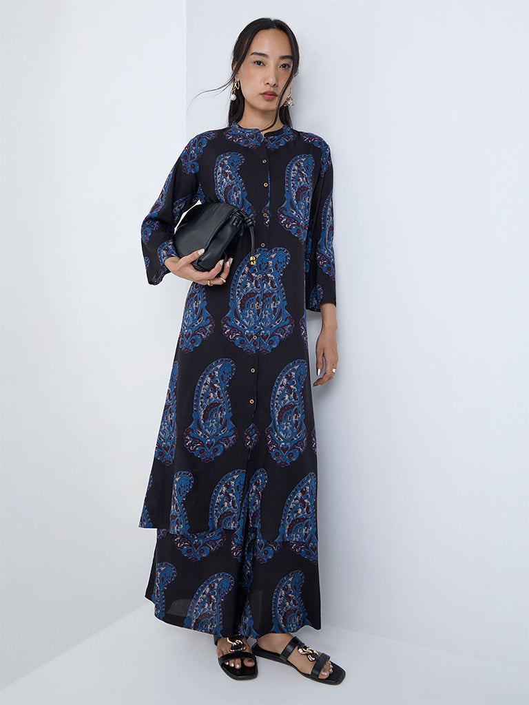 Utsa Black Paisley Printed A-Line Kurta
