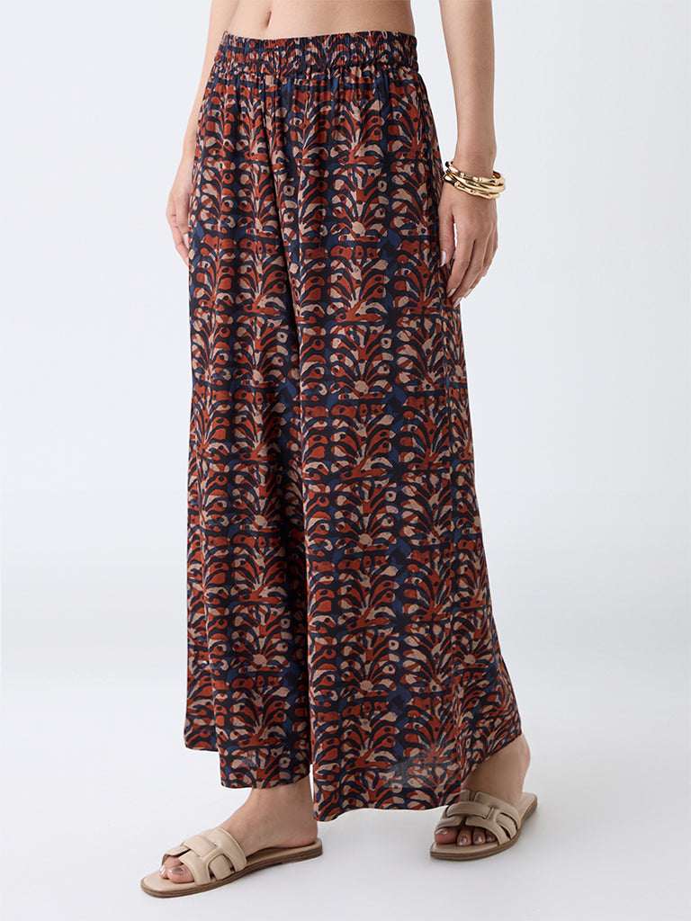 Utsa Maroon Block Print Palazzos