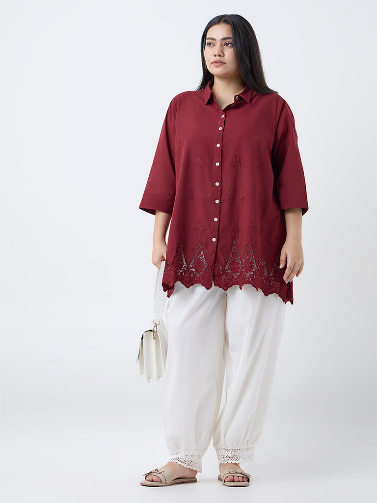Diza Red Floral Lace Detailed Cotton Tunic