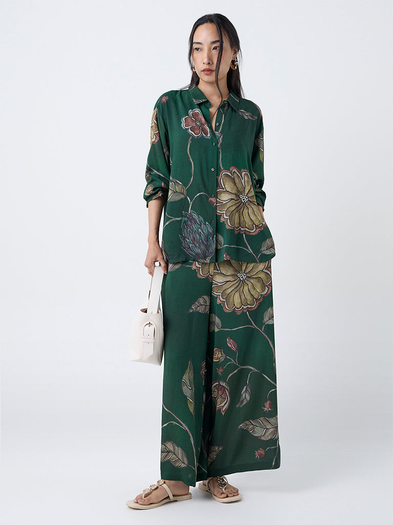 Utsa Dark Green Botanical Design Tunic