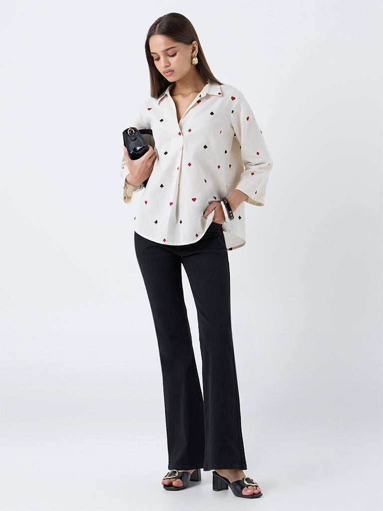 Utsa Off-White Embroidered Cotton-Blend Tunic