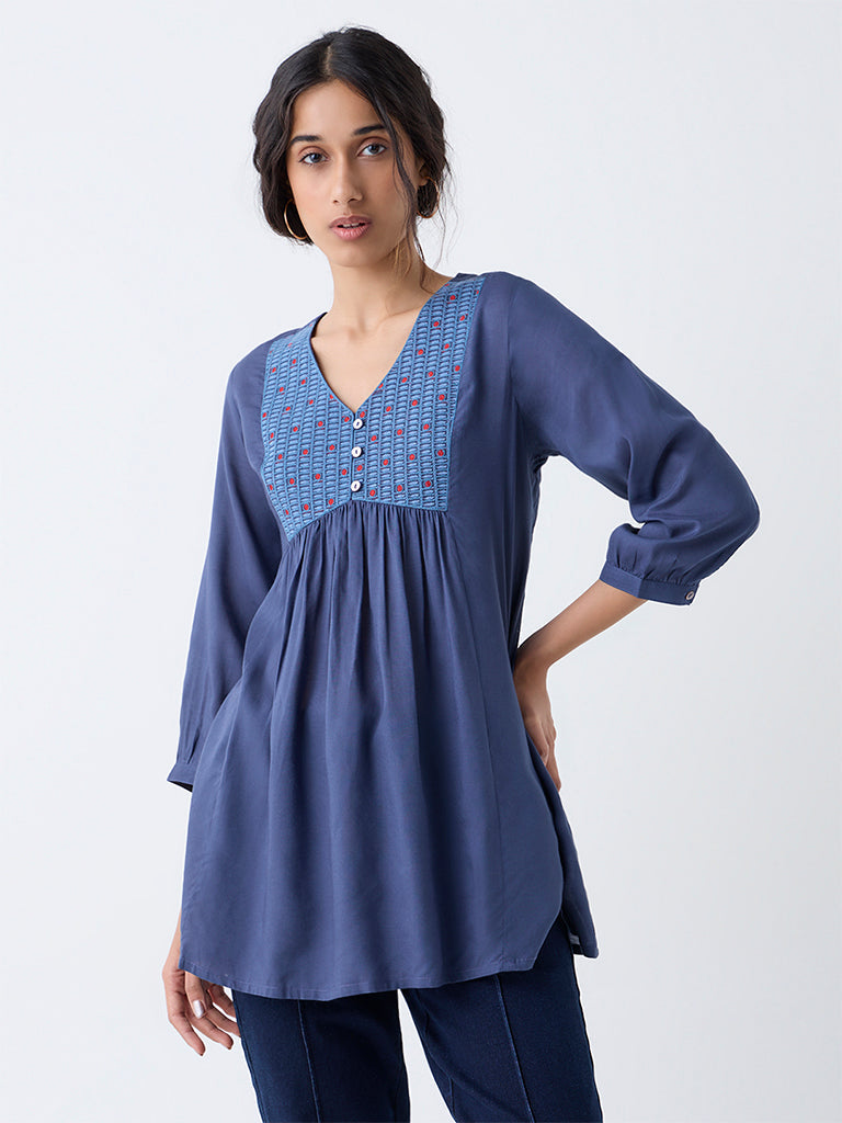Utsa Indigo Embroidered Tunic