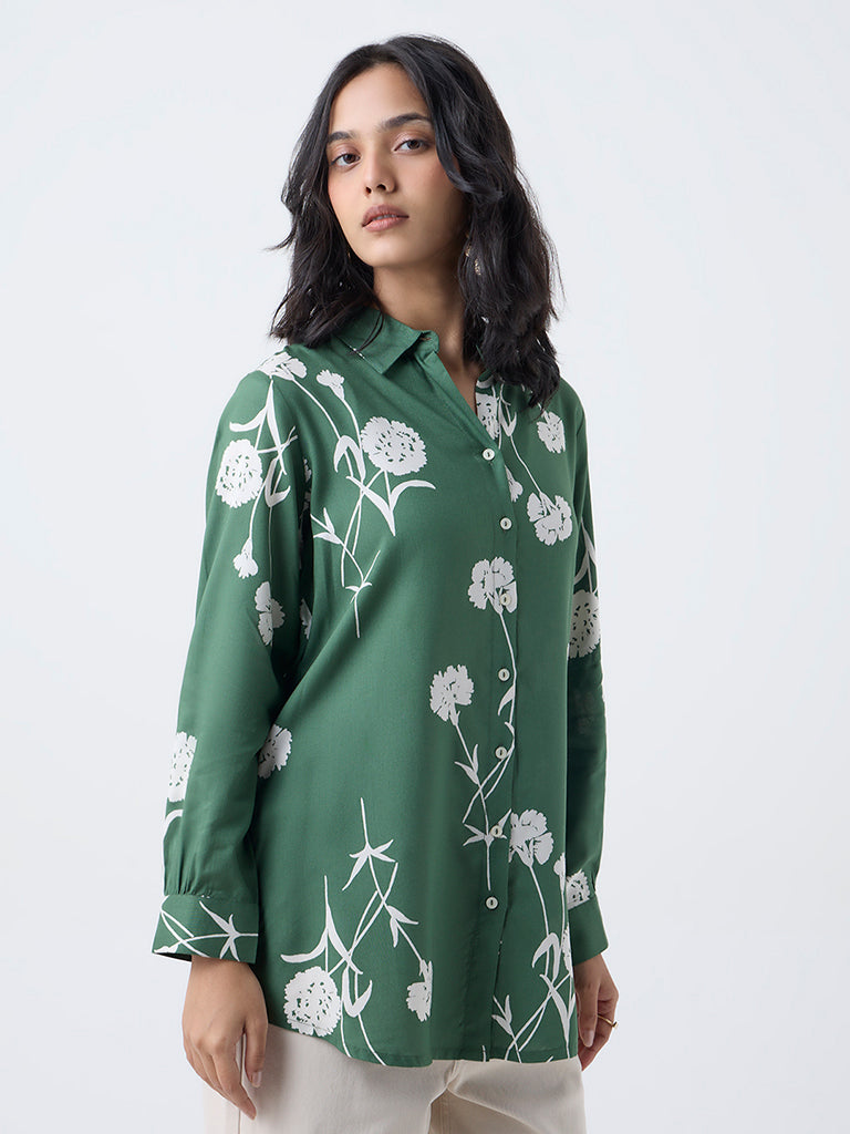 Utsa Green Floral Design Tunic