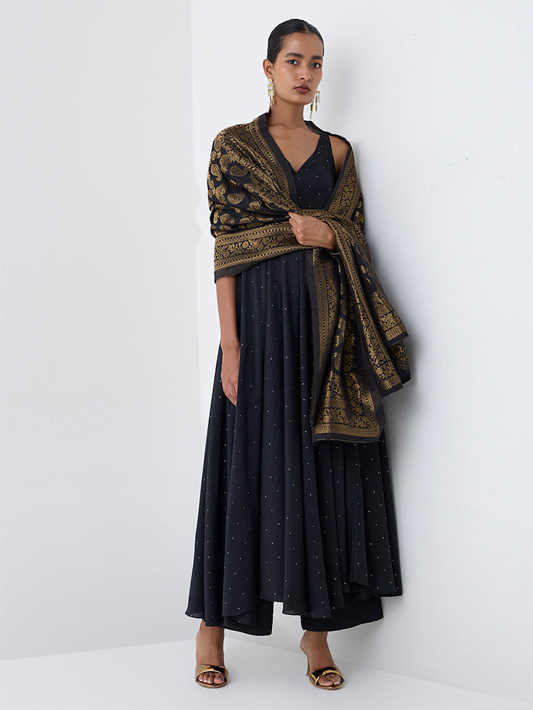 Vark Black Embellished A-Line Ethnic Set