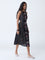 Bombay Paisley Black Printed Cotton-Blend A-Line Dress